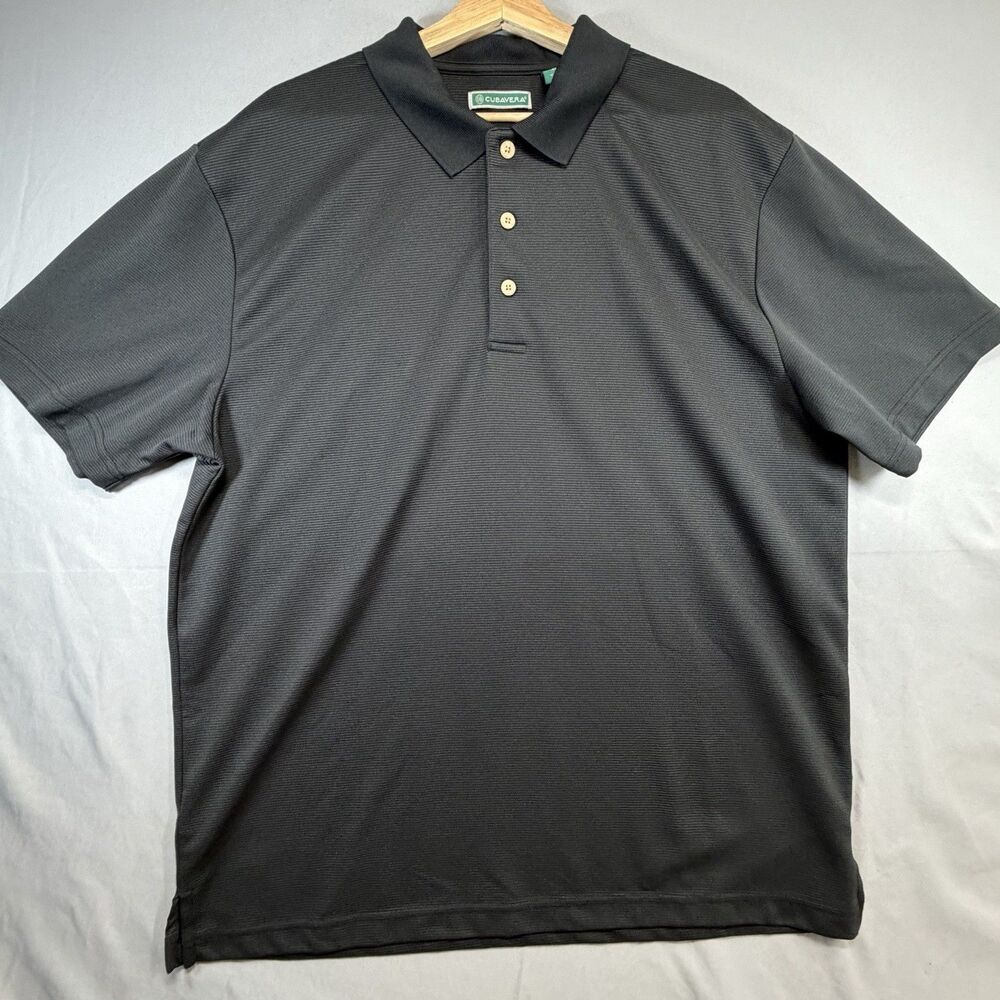 Cubavera Men's XL Polo Shirt Black Solid Textured Casual Golf Casual Sz XL